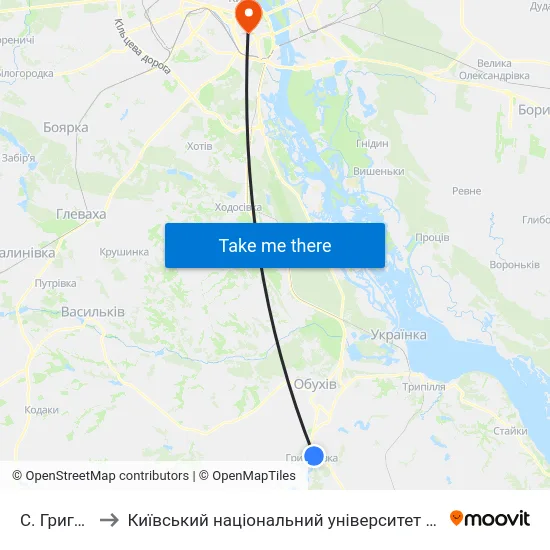 С. Григорівка to Київський національний університет культури і мистецтв map