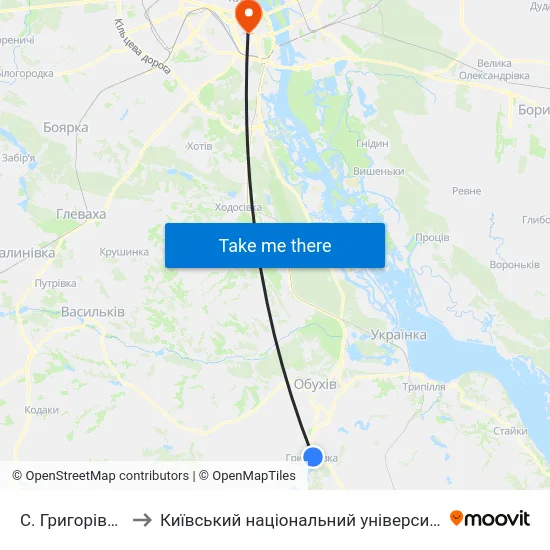 С. Григорівка (Центр) to Київський національний університет культури і мистецтв map