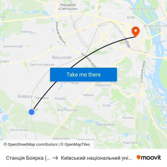 Станція Боярка (Фабрика Мальва) to Київський національний університет культури і мистецтв map