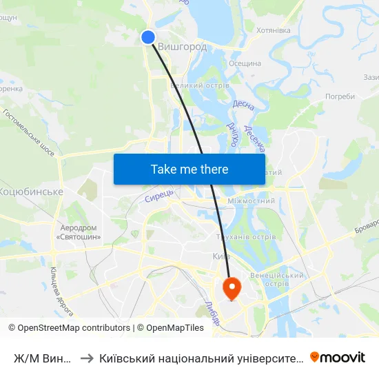 Ж/М Виноградар to Київський національний університет культури і мистецтв map