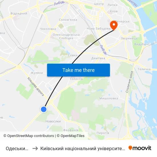 Одеський Ринок to Київський національний університет культури і мистецтв map