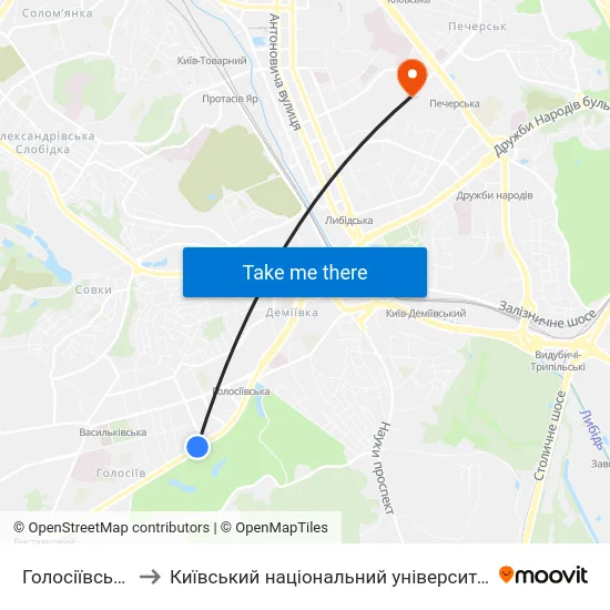 Голосіївський Парк to Київський національний університет культури і мистецтв map