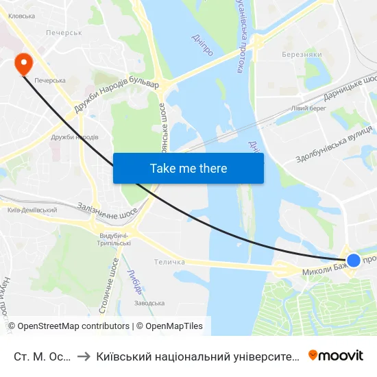 Ст. М. Осокорки to Київський національний університет культури і мистецтв map