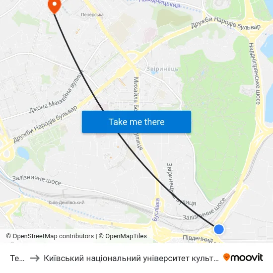 Тец-5 to Київський національний університет культури і мистецтв map