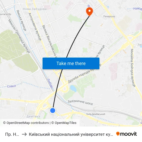 Пр. Науки to Київський національний університет культури і мистецтв map