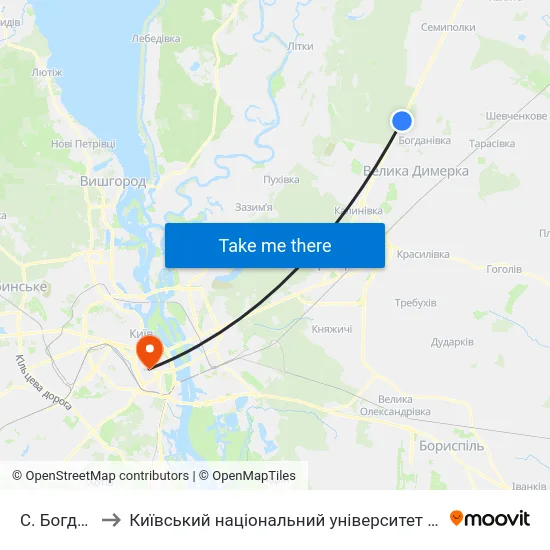 С. Богданівка to Київський національний університет культури і мистецтв map