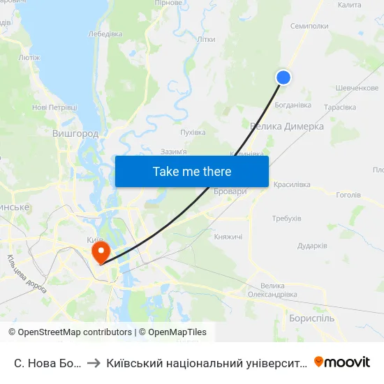 С. Нова Богданівка to Київський національний університет культури і мистецтв map