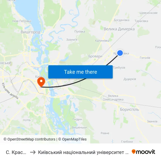 С. Красилівка to Київський національний університет культури і мистецтв map