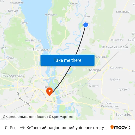 С. Рожни to Київський національний університет культури і мистецтв map