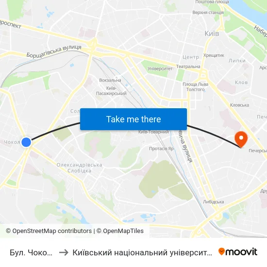 Бул. Чоколівський to Київський національний університет культури і мистецтв map