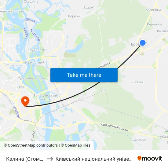 Калина (Стоматполіклініка) to Київський національний університет культури і мистецтв map