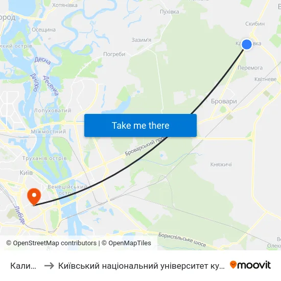 Калинівка to Київський національний університет культури і мистецтв map
