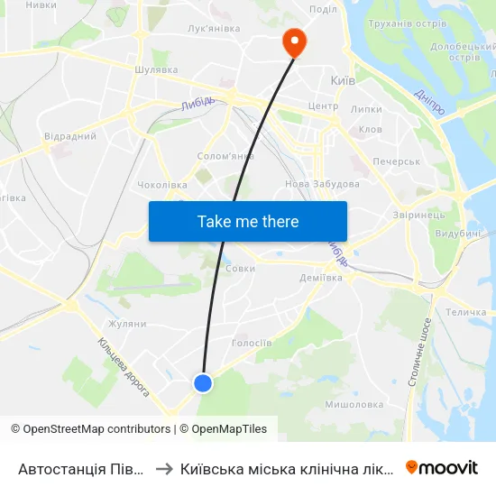 Автостанція Південна to Київська міська клінічна лікарня №2 map