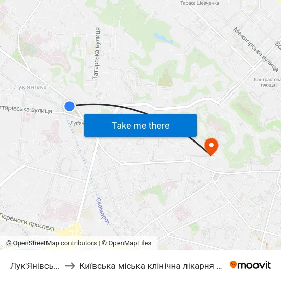 Лук'Янівська to Київська міська клінічна лікарня №2 map