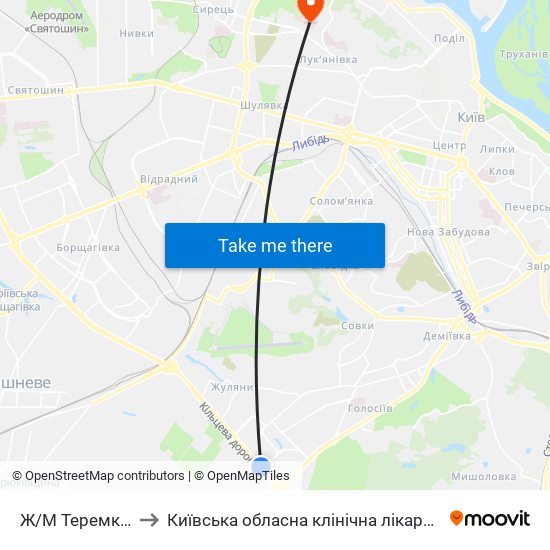 Ж/М Теремки-1 to Київська обласна клінічна лікарня №1 map