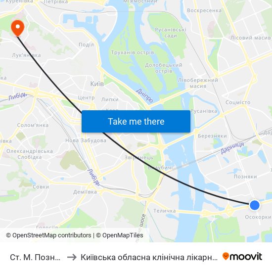 Ст. М. Позняки to Київська обласна клінічна лікарня №1 map