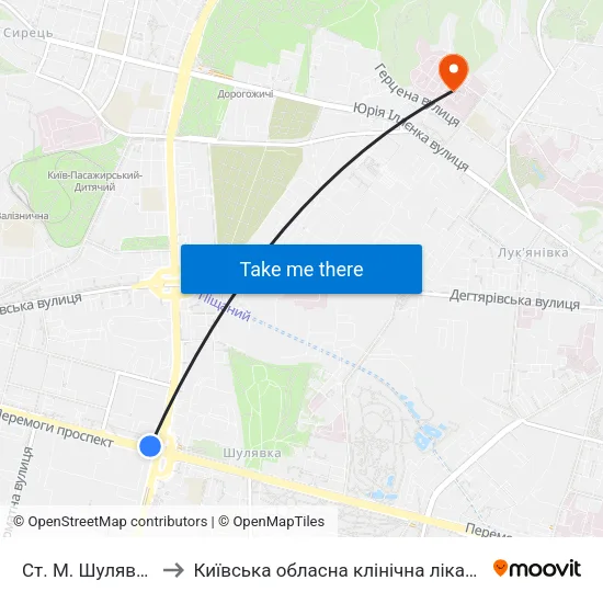 Ст. М. Шулявська to Київська обласна клінічна лікарня №1 map