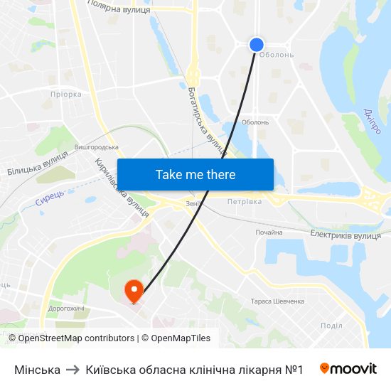 Мінська to Київська обласна клінічна лікарня №1 map