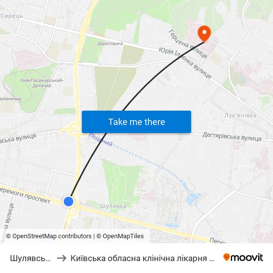 Шулявська to Київська обласна клінічна лікарня №1 map