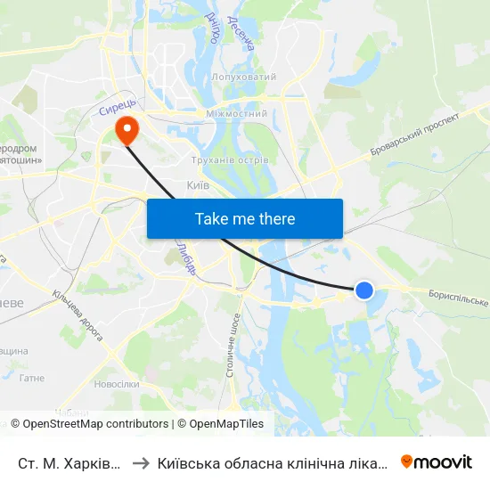 Ст. М. Харківська to Київська обласна клінічна лікарня №1 map