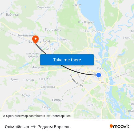 Олімпійська to Роддом Ворзель map