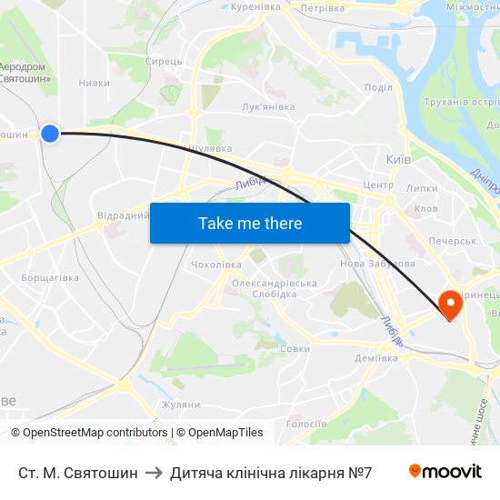 Ст. М. Святошин to Дитяча клінічна лікарня №7 map