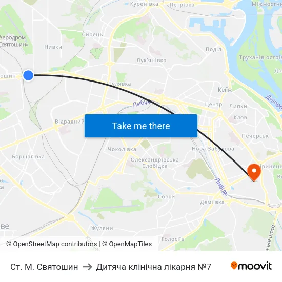 Ст. М. Святошин to Дитяча клінічна лікарня №7 map