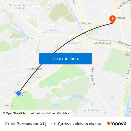 Ст. М. Виставковий Центр to Дитяча клінічна лікарня №7 map