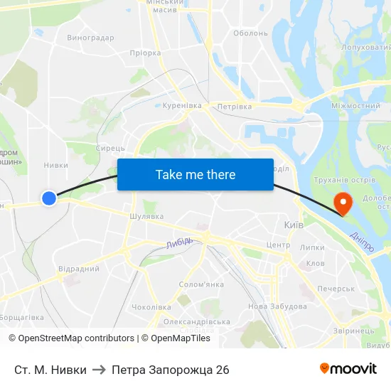 Ст. М. Нивки to Петра Запорожца 26 map