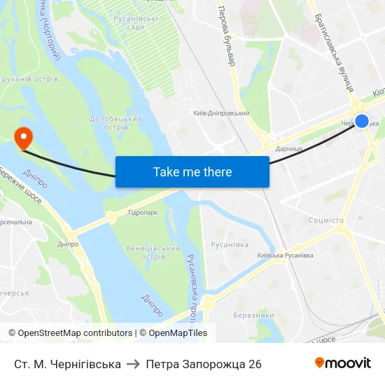 Ст. М. Чернігівська to Петра Запорожца 26 map