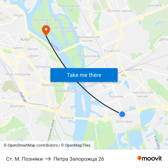 Ст. М. Позняки to Петра Запорожца 26 map