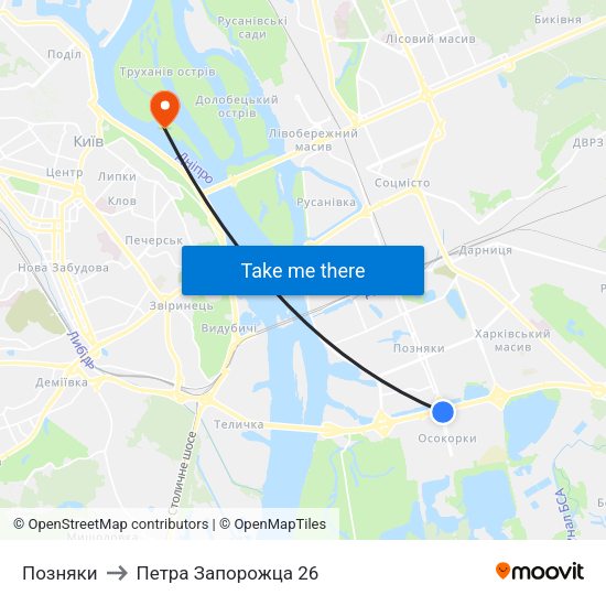 Позняки to Петра Запорожца 26 map