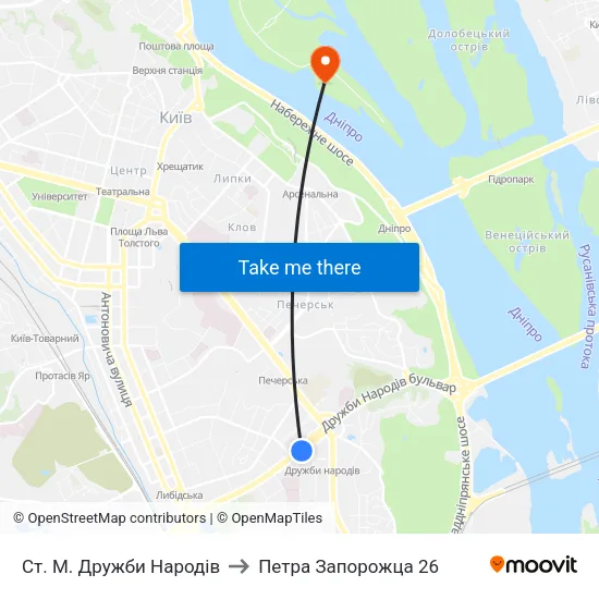 Ст. М. Дружби Народів to Петра Запорожца 26 map