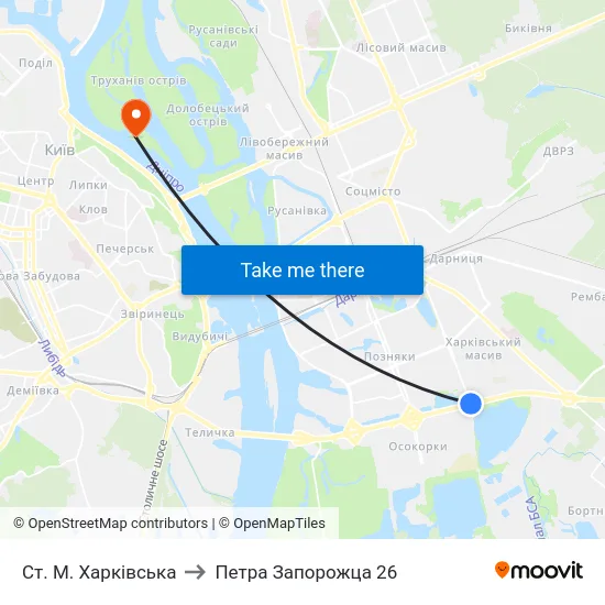 Ст. М. Харківська to Петра Запорожца 26 map