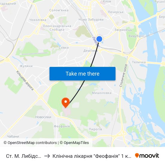 Ст. М. Либідська to Клінічна лікарня "Феофанія" 1 корпус map
