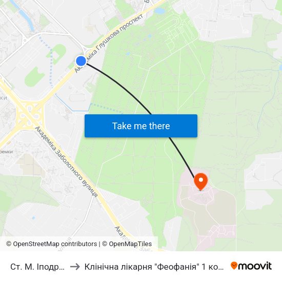 Ст. М. Іподром to Клінічна лікарня "Феофанія" 1 корпус map