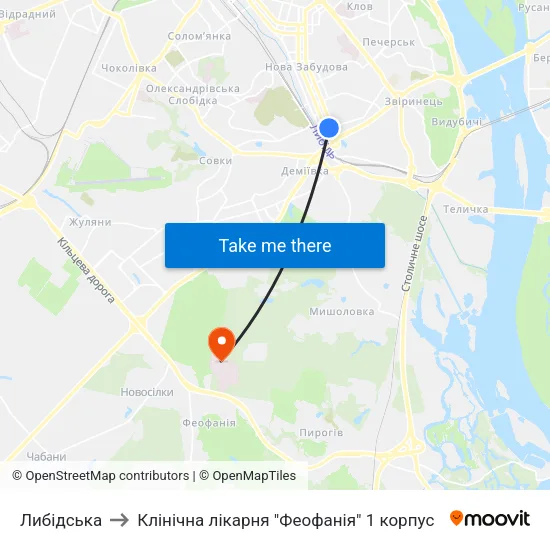 Либідська to Клінічна лікарня "Феофанія" 1 корпус map
