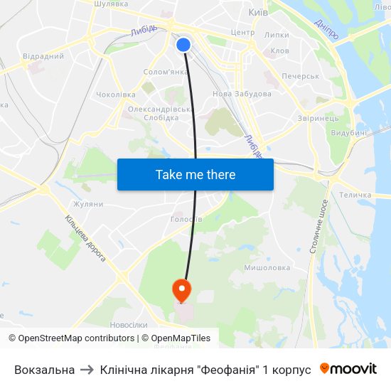 Вокзальна to Клінічна лікарня "Феофанія" 1 корпус map