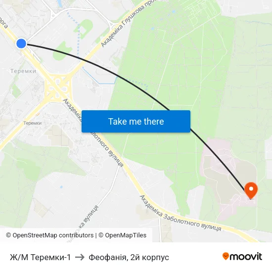Ж/М Теремки-1 to Феофанія, 2й корпус map