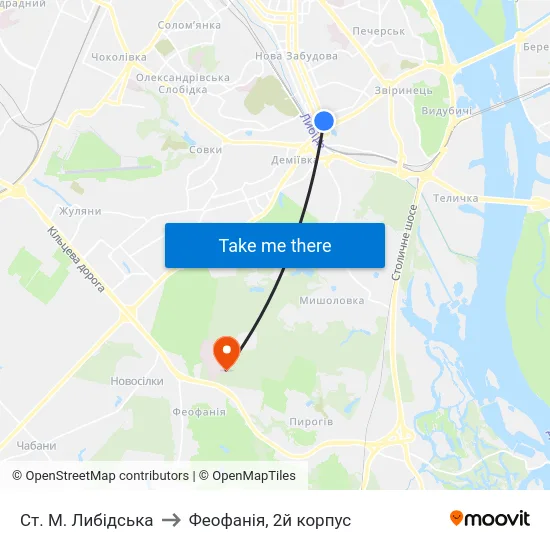 Ст. М. Либідська to Феофанія, 2й корпус map