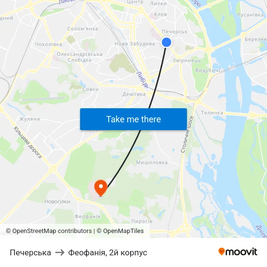 Печерська to Феофанія, 2й корпус map