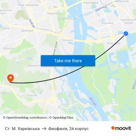 Ст. М. Харківська to Феофанія, 2й корпус map