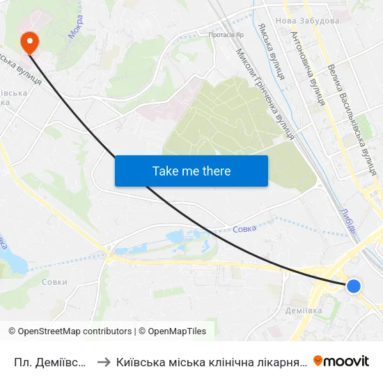 Пл. Деміївська to Київська міська клінічна лікарня №4 map