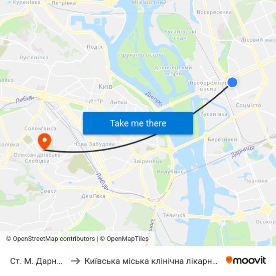 Ст. М. Дарниця to Київська міська клінічна лікарня №4 map