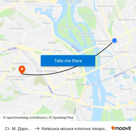 Ст. М. Дарниця to Київська міська клінічна лікарня №4 map