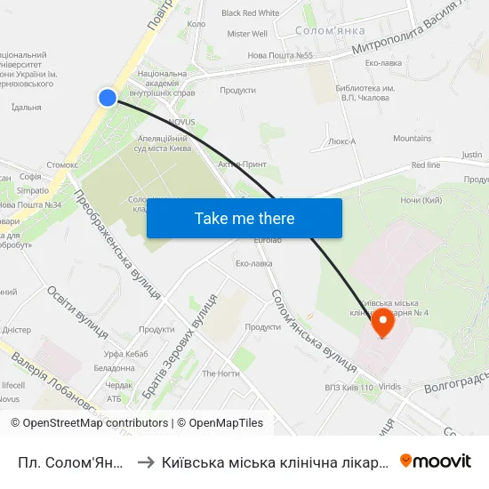 Пл. Солом'Янська to Київська міська клінічна лікарня №4 map