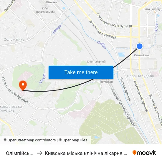 Олімпійська to Київська міська клінічна лікарня №4 map