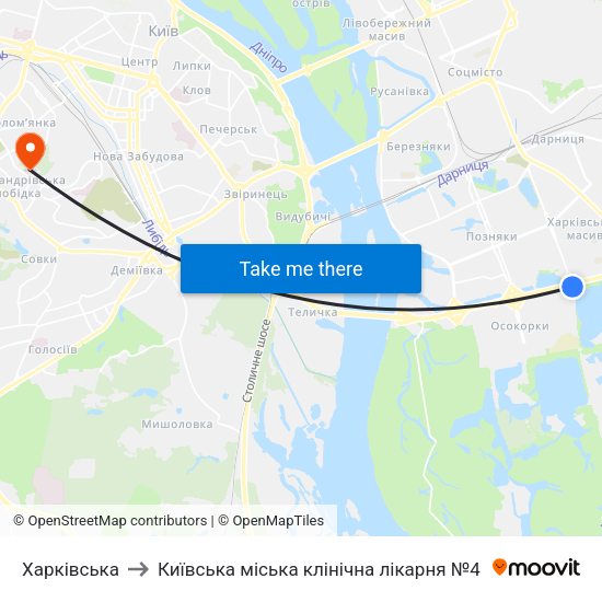 Харківська to Київська міська клінічна лікарня №4 map