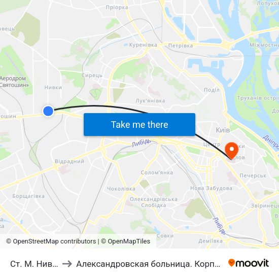 Ст. М. Нивки to Александровская больница. Корпус 10 map