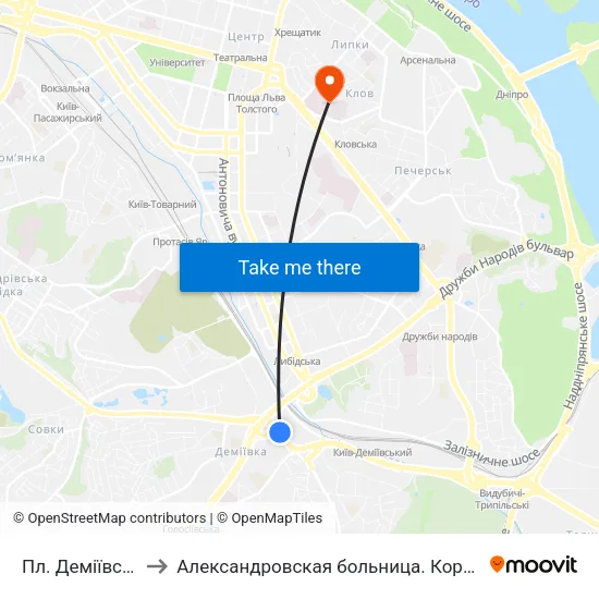 Пл. Деміївська to Александровская больница. Корпус 10 map